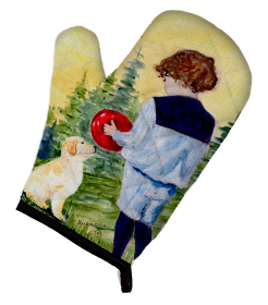 Little Boy with his Golden Retriever Oven Mitt