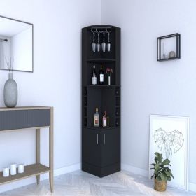 Corner Bar Cabinet Atanasio, 8 Wine Cubbies, Double Door, Black Wengue Finish