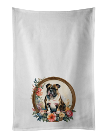 English Bulldog and Flowers Kitchen Towel Set of 2 (Color: 194030794708)