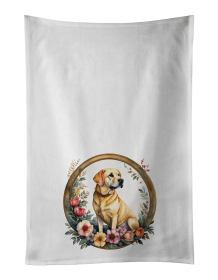 Yellow Labrador Retriever and Flowers Kitchen Towel Set of 2 (Color: 194030795286)