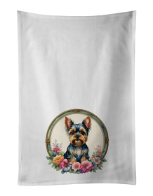 Yorkshire Terrier and Flowers Kitchen Towel Set of 2 (Color: 194030795774)